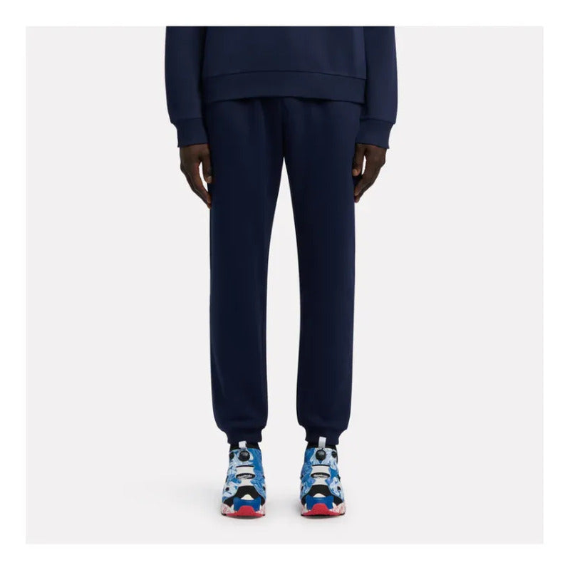 Pantalon Buzo Deportivo Reebok Hombre Small Logo Fleece Cuff Azul