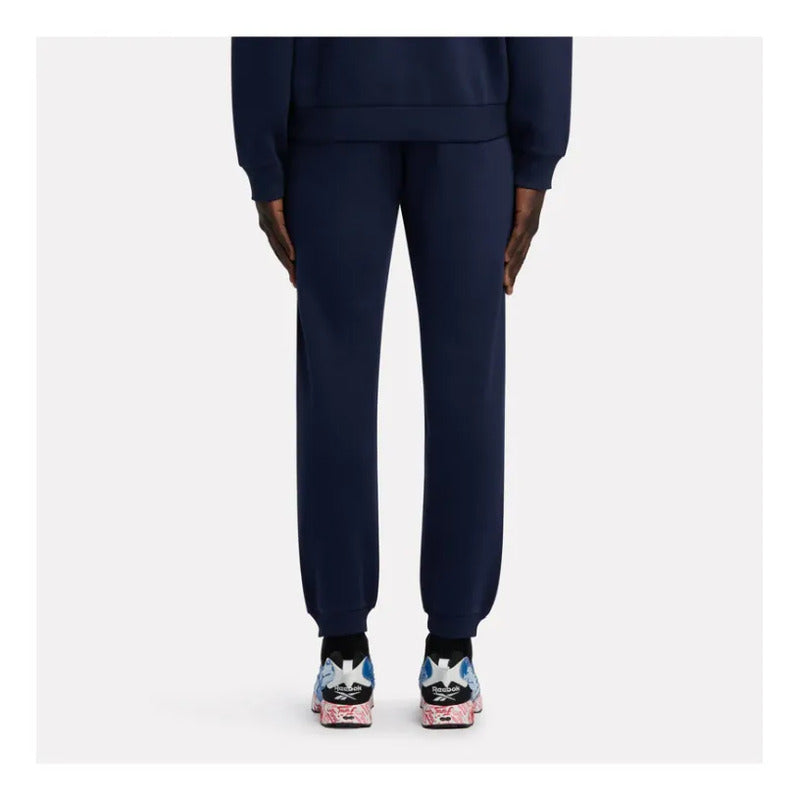 Pantalon Buzo Deportivo Reebok Hombre Small Logo Fleece Cuff Azul